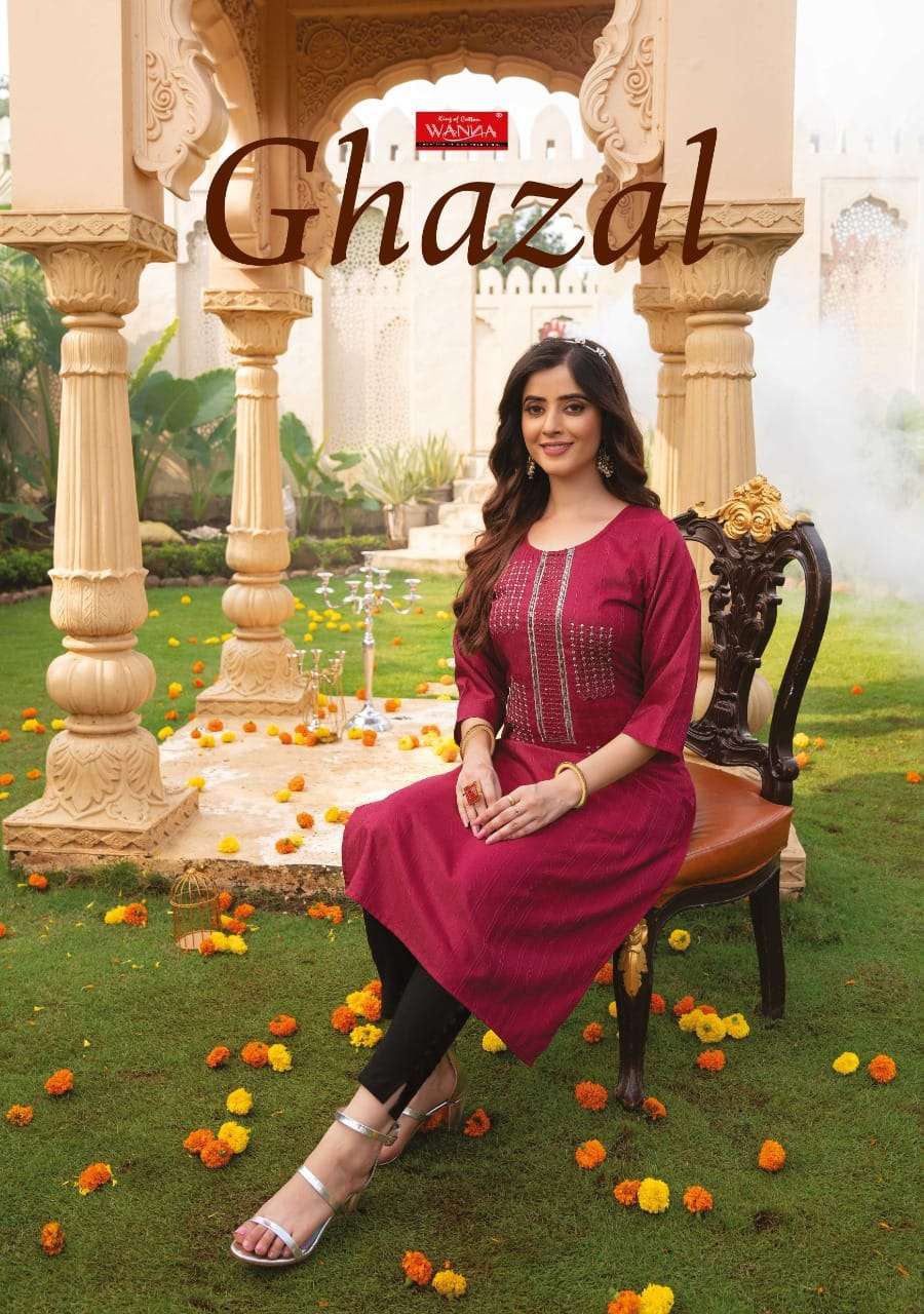 GHAZAL BY WANNA 101 TO 107 SERIES DESIGNER STYLISH FANCY COLORFUL BEAUTIFUL PARTY WEAR & ETHNIC WEAR COLLECTION RAYON FOIL KURTIS AT WHOLESALE PRICE