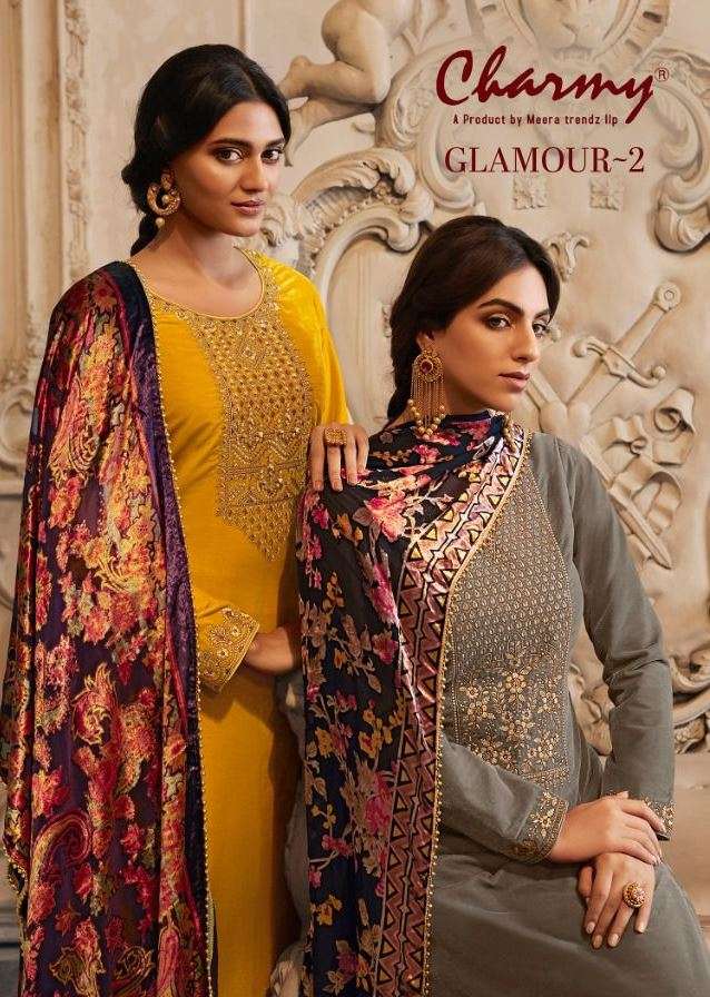 GLAMOUR VOL-2 BY CHARMY 4881 TO 4886 SERIES BEAUTIFUL SUITS COLORFUL STYLISH FANCY CASUAL WEAR & ETHNIC WEAR VELVET DYED DRESSES AT WHOLESALE PRICE