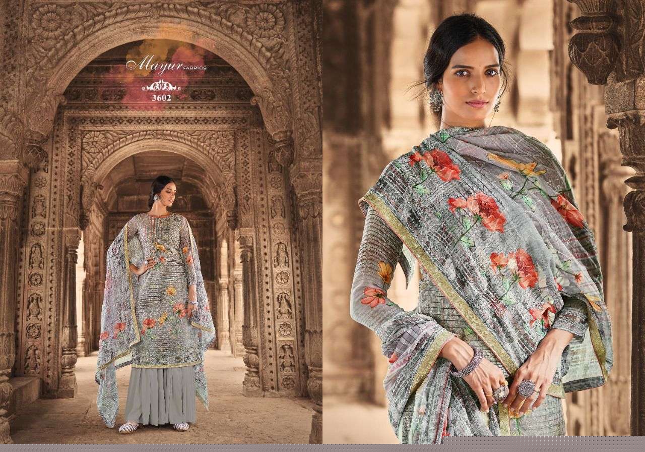 HANSA BY MAYUR FABRICS 3601 TO 3605 SERIES BEAUTIFUL SUITS COLORFUL STYLISH FANCY CASUAL WEAR & ETHNIC WEAR PASHMINA PRINT DRESSES AT WHOLESALE PRICE