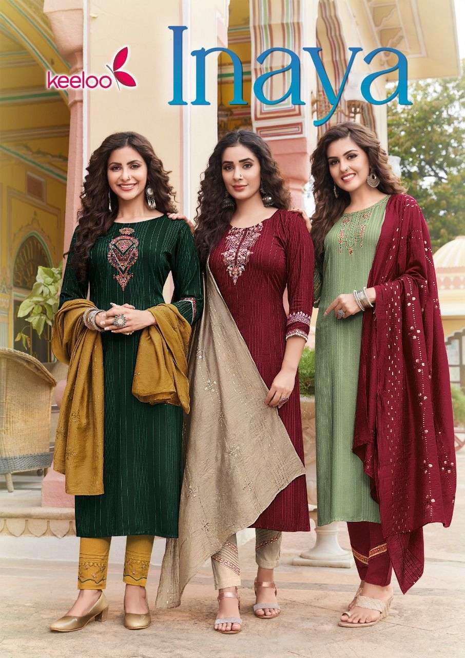 Inaya Vol-1 By Keeloo 1001 To 1006 Series Beautiful Suits Colorful Stylish Fancy Casual Wear & Ethnic Wear Heavy Rayon Embroidered Dresses At Wholesale Price