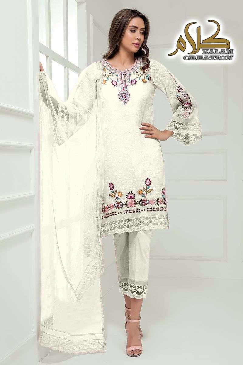 KALAM 1101 COLOURS BY KALAM CREATION 1101-A TO 1101-C SERIES DESIGNER PAKISTANI SUITS COLLECTION BEAUTIFUL STYLISH COLORFUL FANCY PARTY WEAR & OCCASIONAL WEAR FAUX GEORGETTE DRESSES AT WHOLESALE PRICE