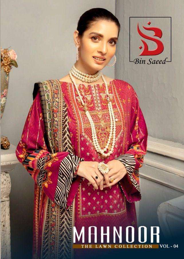 Mahnoor Vol-4 By Bin Saeed 4001 To 4008 Series Suits Beautiful Fancy Colorful Stylish Party Wear & Occasional Wear Pure Lawn Print Dresses At Wholesale Price