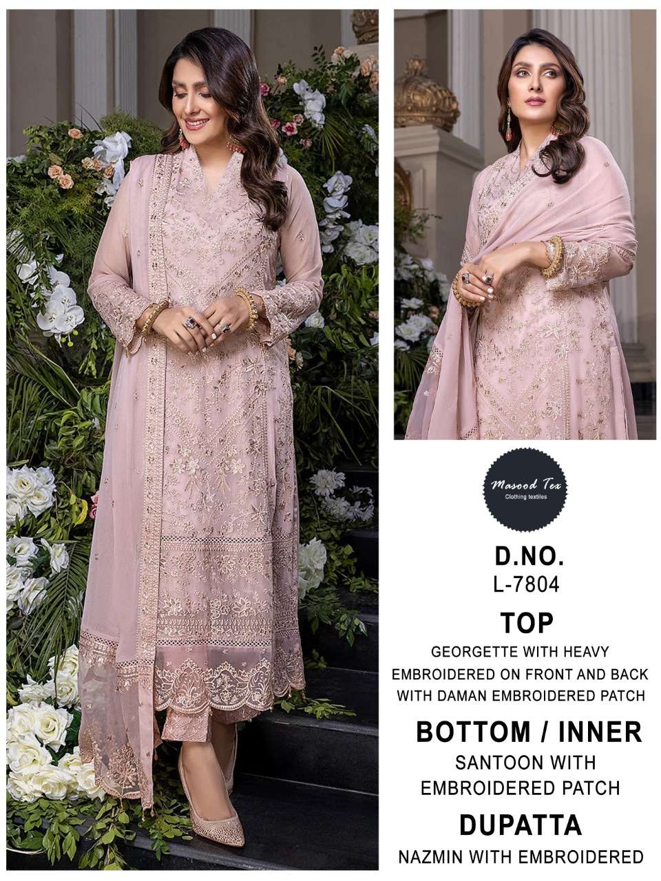MASOOD HIT DESIGN 7804 BY MASOOD TEX DESIGNER PAKISTANI SUITS BEAUTIFUL STYLISH FANCY COLORFUL PARTY WEAR & OCCASIONAL WEAR HEAVY GEORGETTE EMBROIDERED DRESSES AT WHOLESALE PRICE