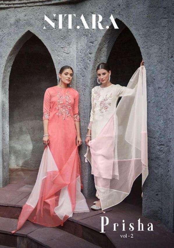 PRISHA VOL-2 BY NITARA 7001 TO 7006 SERIES DESIGNER SUITS BEAUTIFUL FANCY COLORFUL STYLISH PARTY WEAR & OCCASIONAL WEAR PURE CHANDERI SLUB DRESSES AT WHOLESALE PRICE