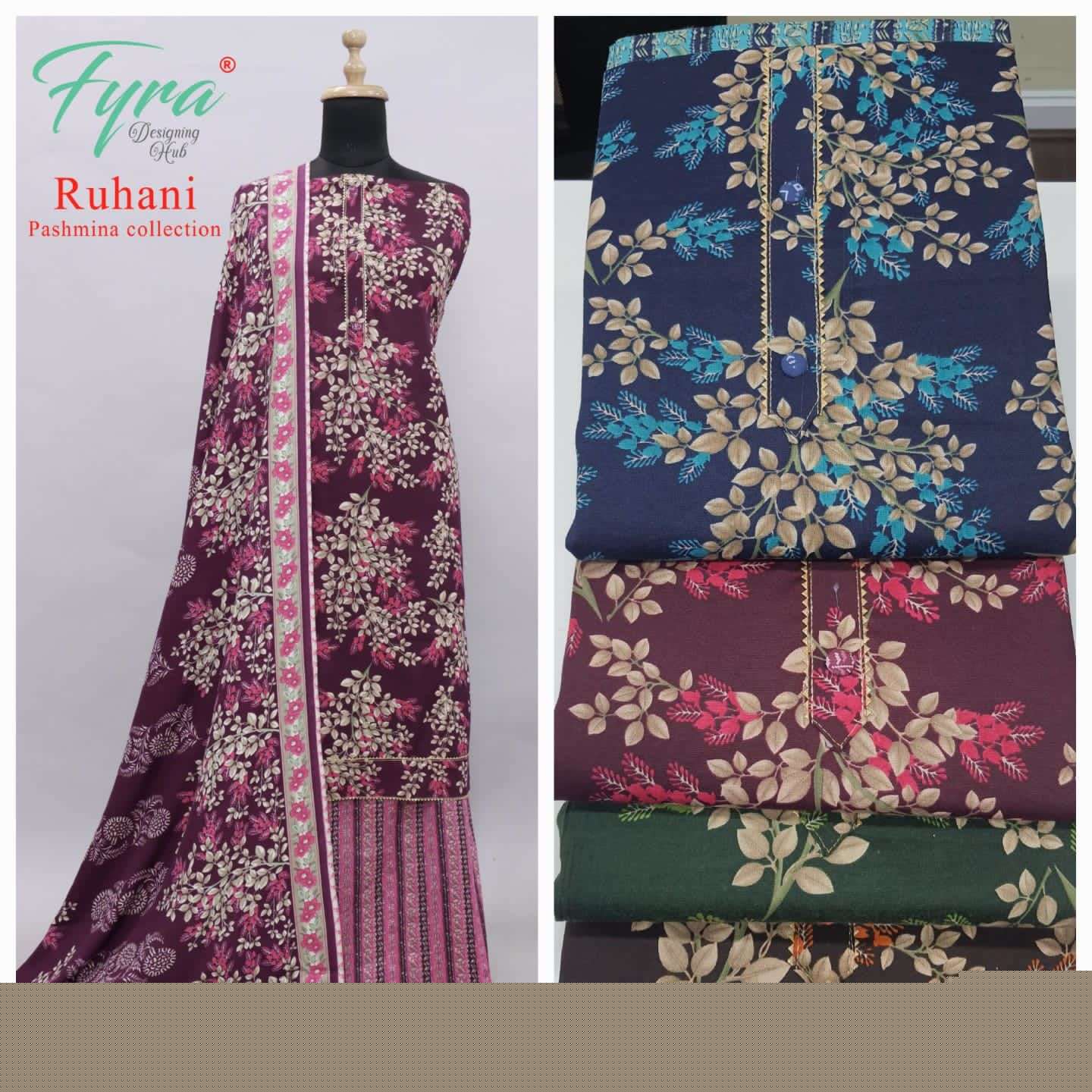 RUHANI BY FYRA 01 TO 16 SERIES BEAUTIFUL SUITS COLORFUL STYLISH FANCY CASUAL WEAR & ETHNIC WEAR PURE PASHMINA PRINT DRESSES AT WHOLESALE PRICE
