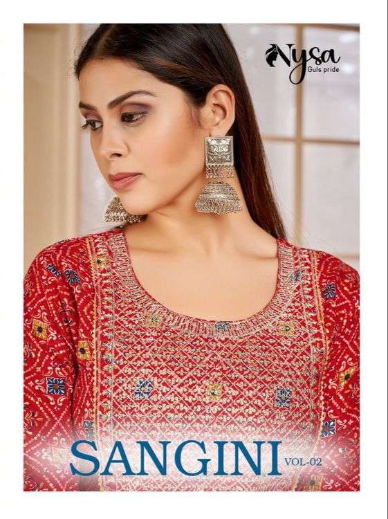 SANGINI VOL-2 BY NYSA 201 TO 204 SERIES BEAUTIFUL STYLISH FANCY COLORFUL CASUAL WEAR & ETHNIC WEAR & READY TO WEAR CAPSULE BANDHEJ PRINT GOWNS AT WHOLESALE PRICE