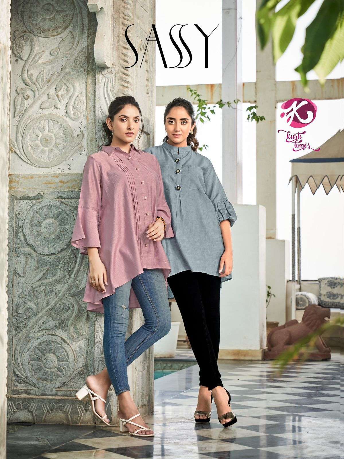 SASSY BY KURTI TIMES 1001 TO 1004 SERIES BEAUTIFUL STYLISH FANCY COLORFUL CASUAL WEAR & ETHNIC WEAR VISCOSE WITH WORK TOPS AT WHOLESALE PRICE