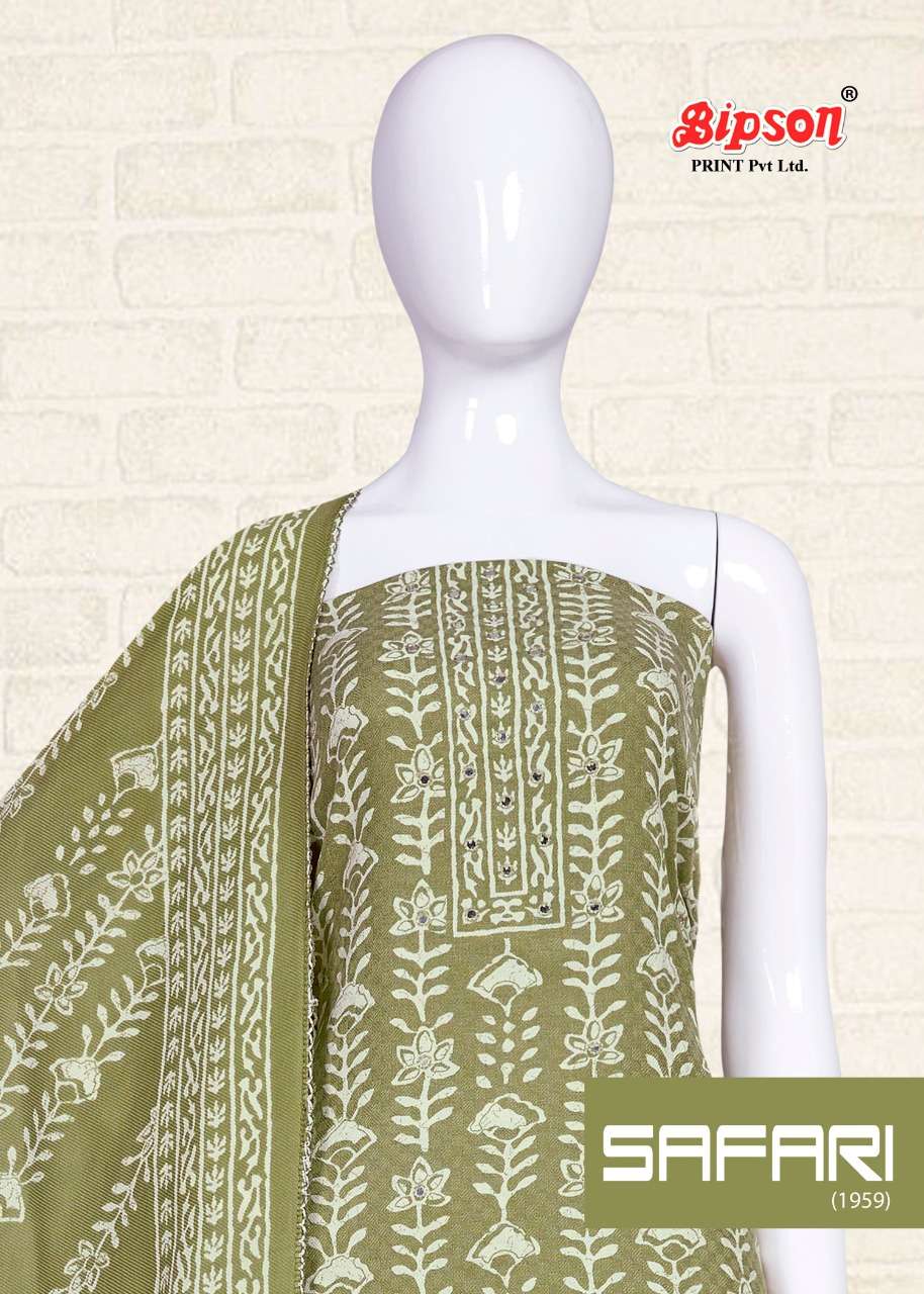 SAFARI-1959 BY BIPSON 1959-A TO 1959-D SERIES BEAUTIFUL STYLISH SUITS FANCY COLORFUL CASUAL WEAR & ETHNIC WEAR & READY TO WEAR PASHMINA PRINT WITH WORK DRESSES AT WHOLESALE PRICE