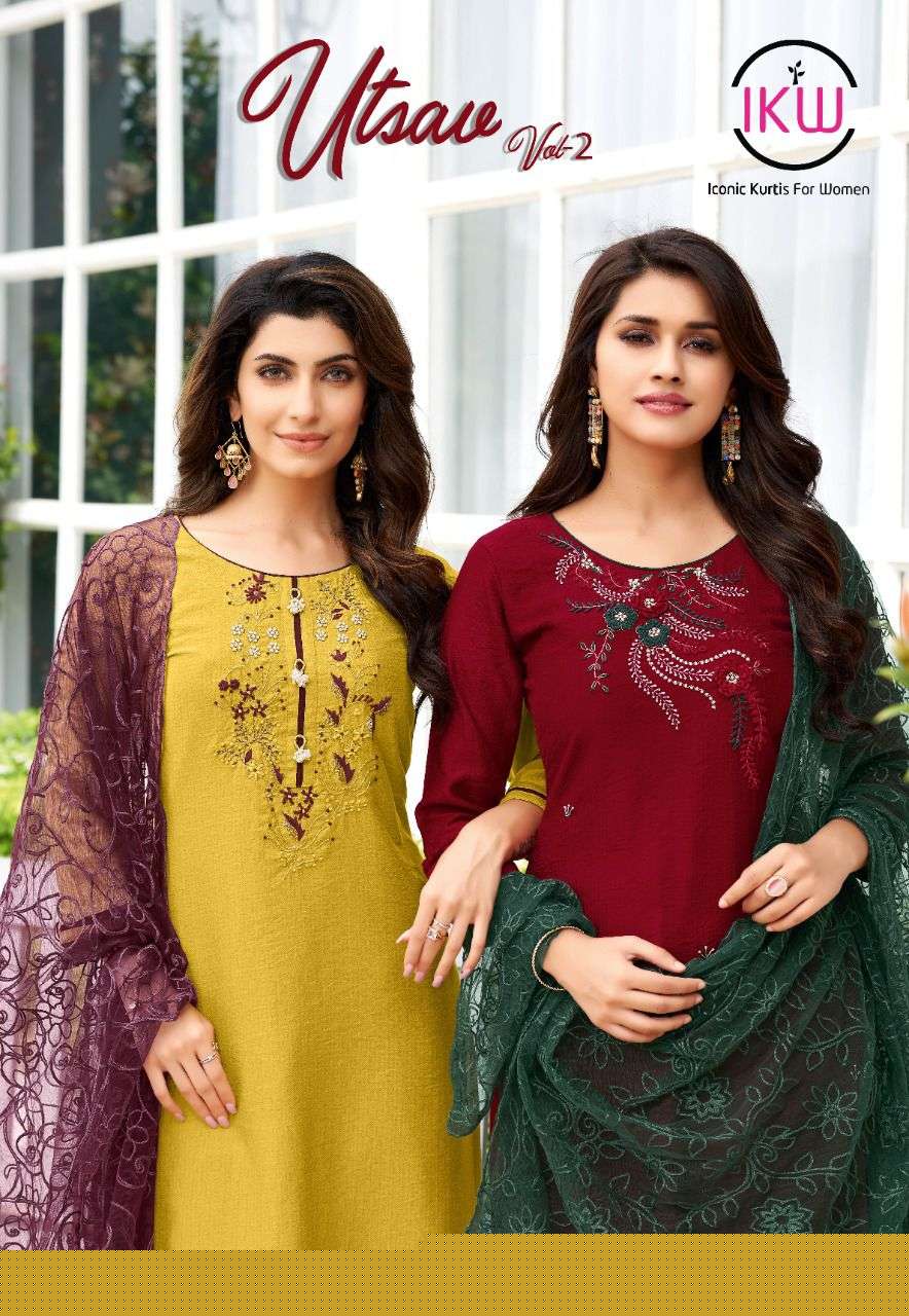 UTSAV VOL-2 BY IKW 001 TO 006 SERIES BEAUTIFUL SUITS COLORFUL STYLISH FANCY CASUAL WEAR & ETHNIC WEAR VISCOSE SILK DRESSES AT WHOLESALE PRICE