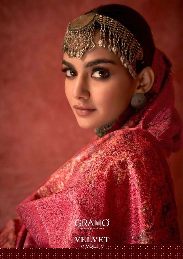 VELVET VOL-5 BY GRAMO 1001 TO 1004 SERIES BEAUTIFUL SUITS COLORFUL STYLISH FANCY CASUAL WEAR & ETHNIC WEAR VELVET DRESSES AT WHOLESALE PRICE