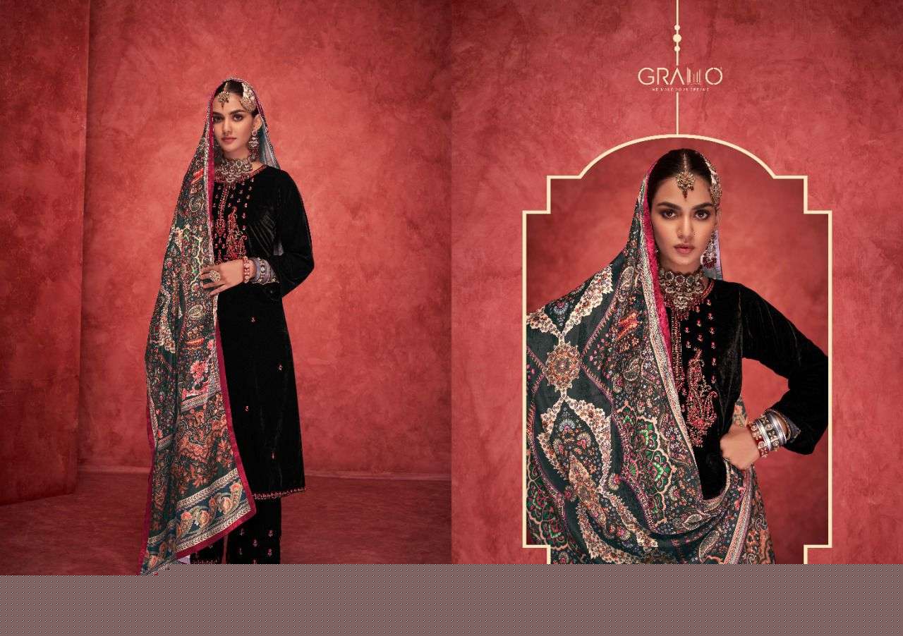 VELVET VOL-6 BY GRAMO 4001 TO 4004 SERIES BEAUTIFUL SUITS COLORFUL STYLISH FANCY CASUAL WEAR & ETHNIC WEAR HEAVY VELVET DRESSES AT WHOLESALE PRICE