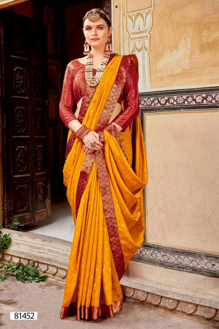 Amisha By Right Women 81451 To 81458 Series Indian Traditional Wear Collection Beautiful Stylish Fancy Colorful Party Wear & Occasional Wear Vichitra Silk Sarees At Wholesale Price
