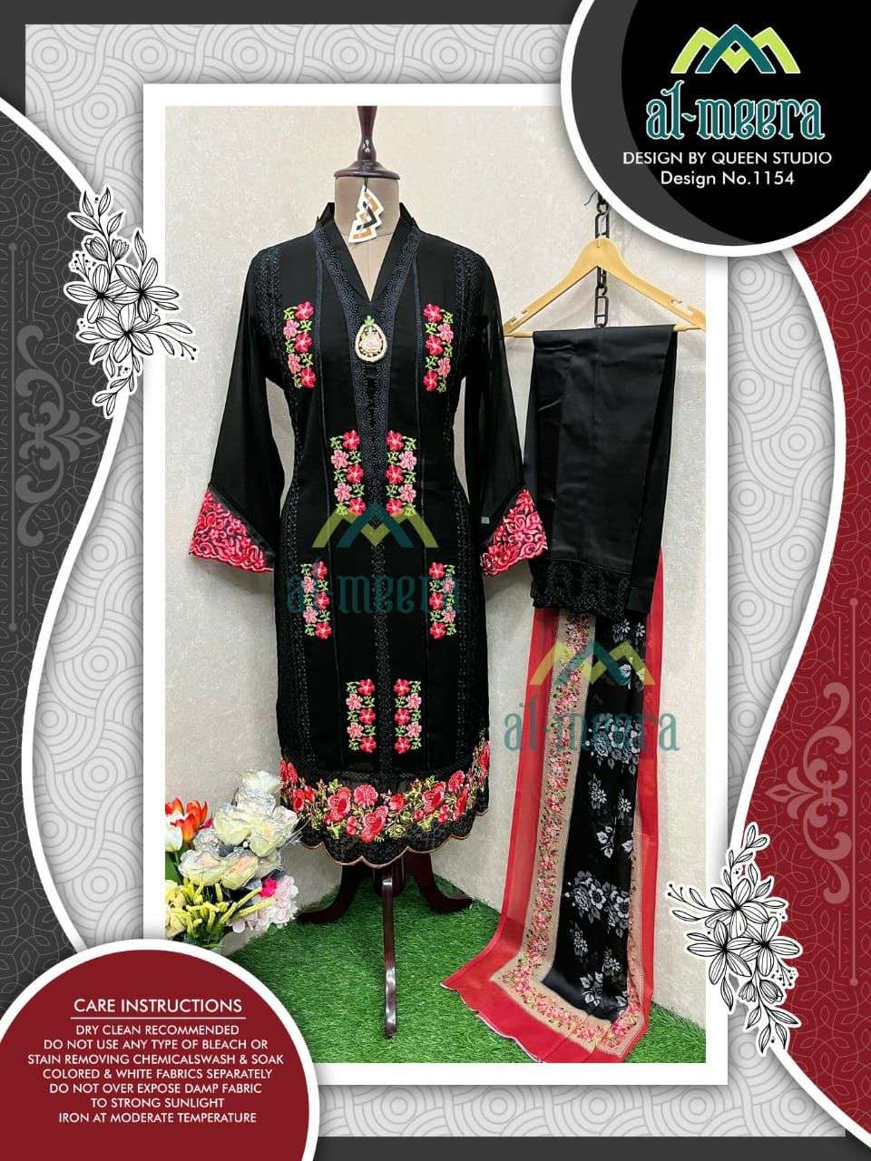 Al-Meera Hit Design 1154 Colours By Al-Meera 1154-A To 1154-D Series Beautiful Suits Stylish Colorful Fancy Casual Wear & Ethnic Wear Faux Georgette Embroidered Dresses At Wholesale Price