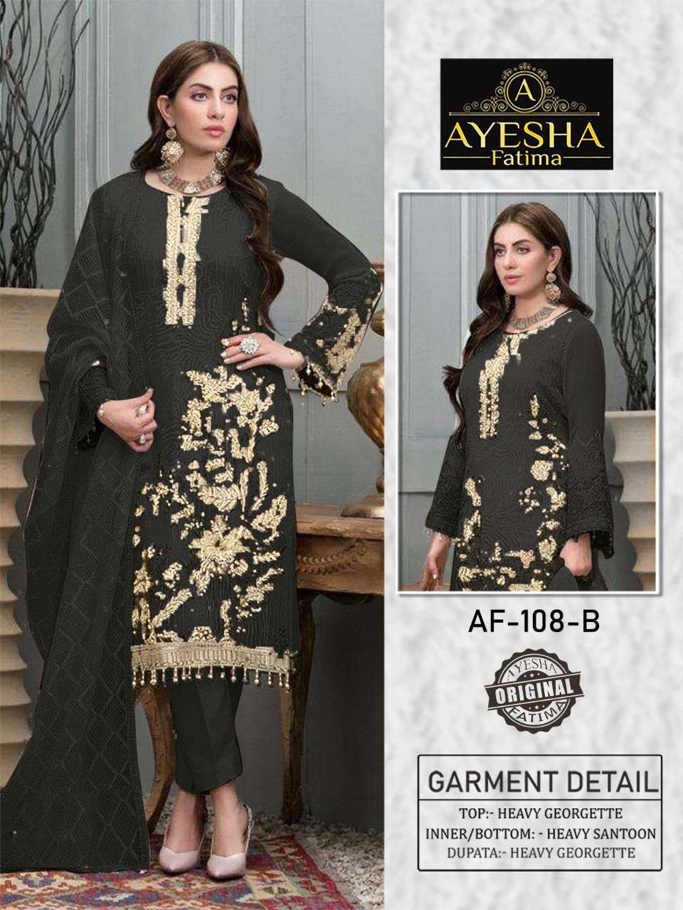 AF-108 COLOURS BY AYESHA FATIMA 108-A TO 108-C SERIES BEAUTIFUL PAKISTANI SUITS COLORFUL STYLISH FANCY CASUAL WEAR & ETHNIC WEAR HEAVY GEORGETTE DRESSES AT WHOLESALE PRICE