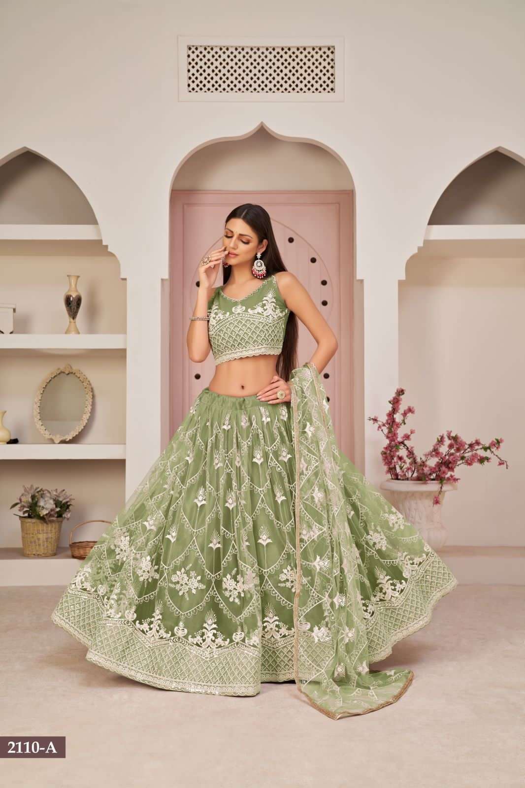 KELAYA 2110 COLOURS BY NARAYANI FASHION HUB 2110 TO 2110-C SERIES INDIAN TRADITIONAL BEAUTIFUL STYLISH DESIGNER BANARASI SILK JACQUARD EMBROIDERED PARTY WEAR NET LEHENGAS AT WHOLESALE PRICE