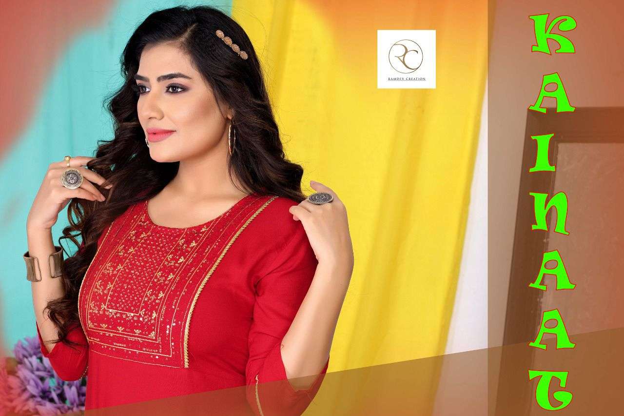 KAINAT BY RC 4011 TO 4018 SERIES BEAUTIFUL STYLISH FANCY COLORFUL CASUAL WEAR & ETHNIC WEAR RAYON WITH WORK KURTIS AT WHOLESALE PRICE