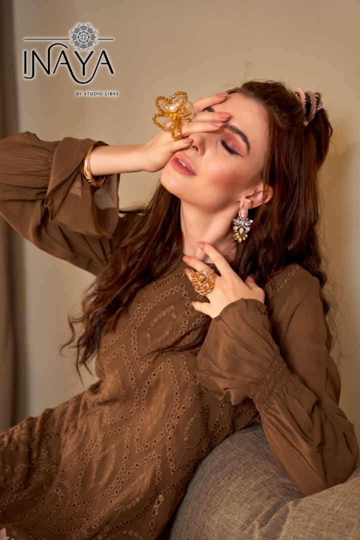 LUXURY PRET COLLECTION VOL-162 BY INAYA 01 TO 03 SERIES BEAUTIFUL STYLISH PAKISTANI SUITS FANCY COLORFUL CASUAL WEAR & ETHNIC WEAR & READY TO WEAR PURE GEORGETTE EMBROIDERY DRESSES AT WHOLESALE PRICE