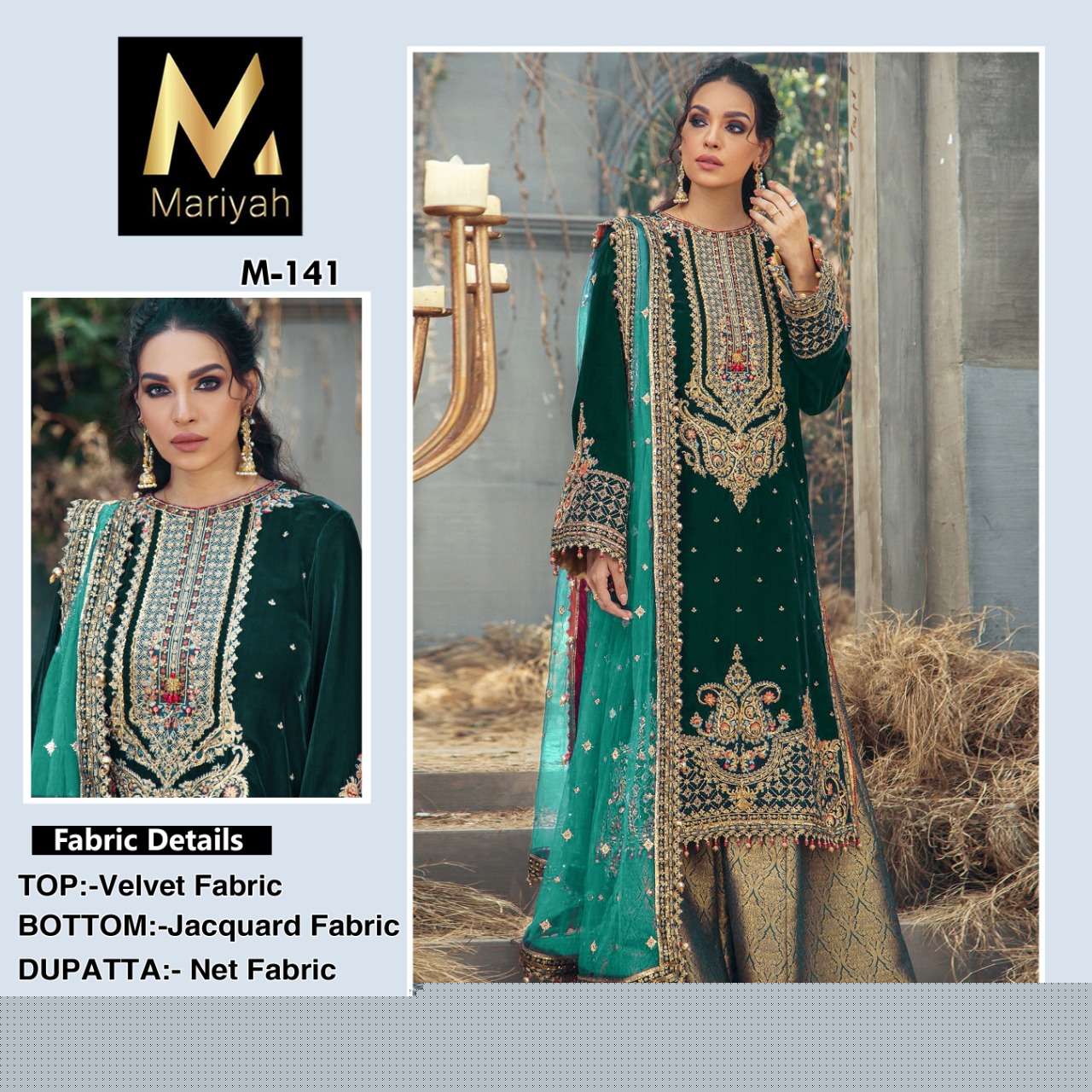 MARIYAH HIT DESIGN M-141 BY MARIYAH PAKISTANI SUITS BEAUTIFUL FANCY COLORFUL STYLISH PARTY WEAR & OCCASIONAL WEAR VELVET EMBROIDERY DRESSES AT WHOLESALE PRICE