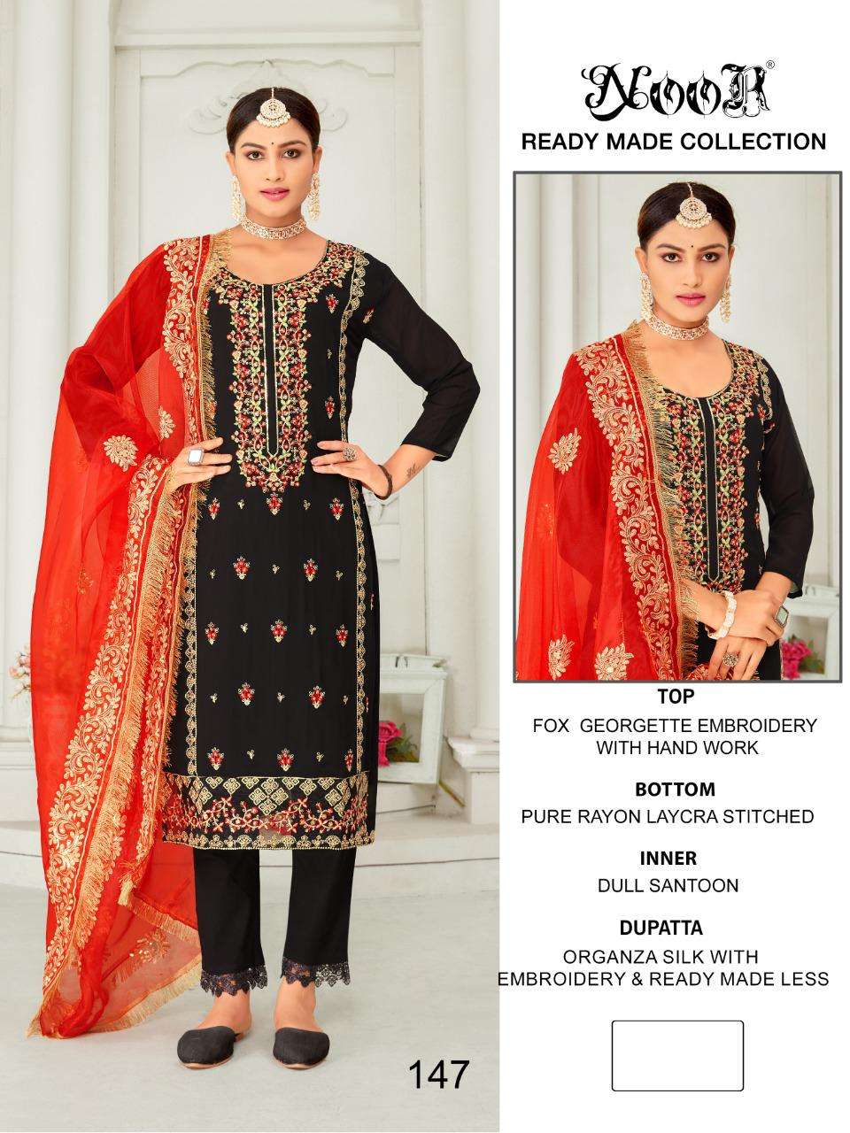 NOOR HIT DESIGN 147 BY NOOR DESIGNER PAKISTANI SUITS BEAUTIFUL FANCY COLORFUL STYLISH PARTY WEAR & OCCASIONAL WEAR FAUX GEORGETTE EMBROIDERED DRESSES AT WHOLESALE PRICE