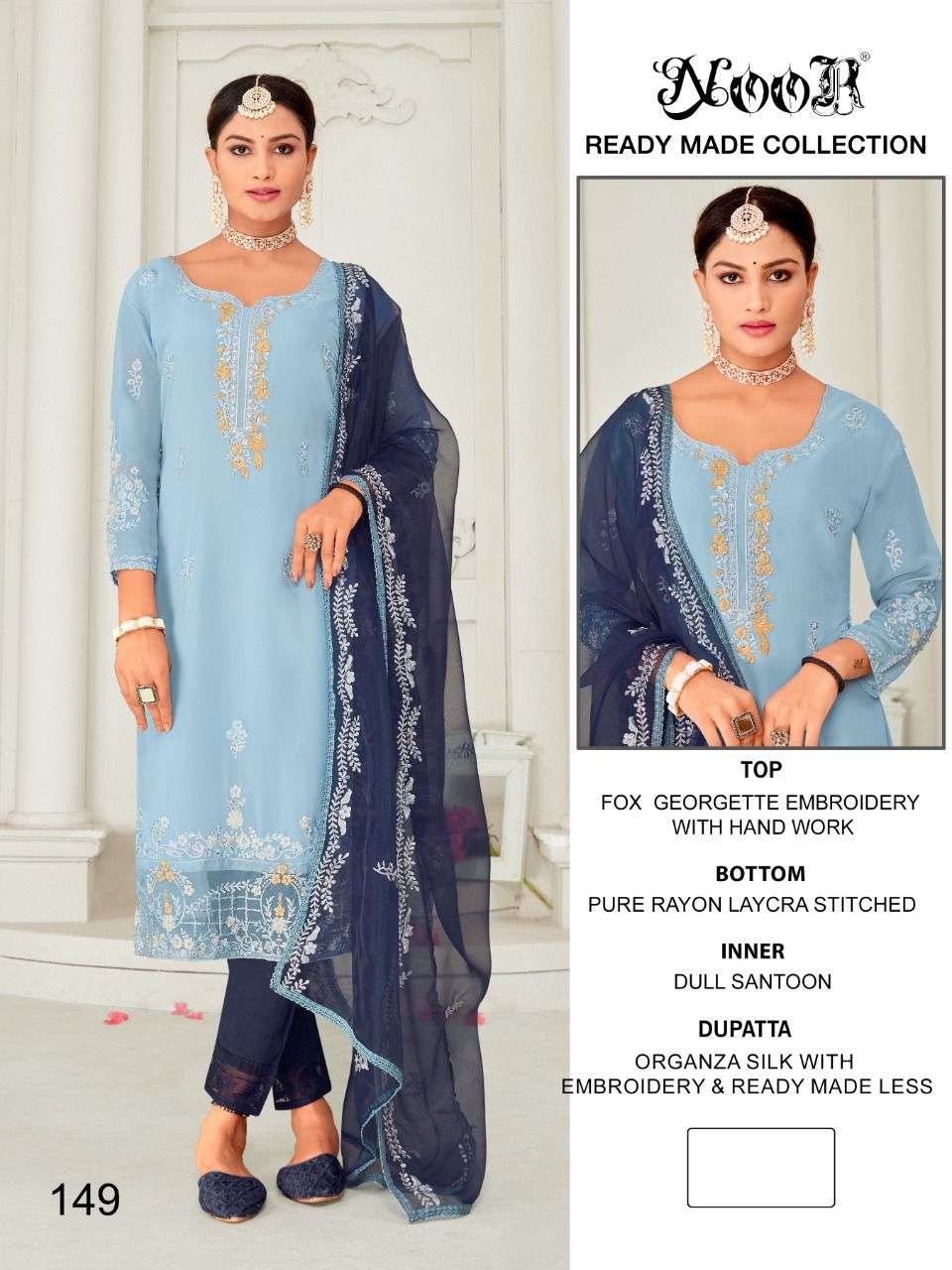 NOOR HIT DESIGN 149 BY NOOR DESIGNER PAKISTANI SUITS BEAUTIFUL FANCY COLORFUL STYLISH PARTY WEAR & OCCASIONAL WEAR FAUX GEORGETTE EMBROIDERED DRESSES AT WHOLESALE PRICE