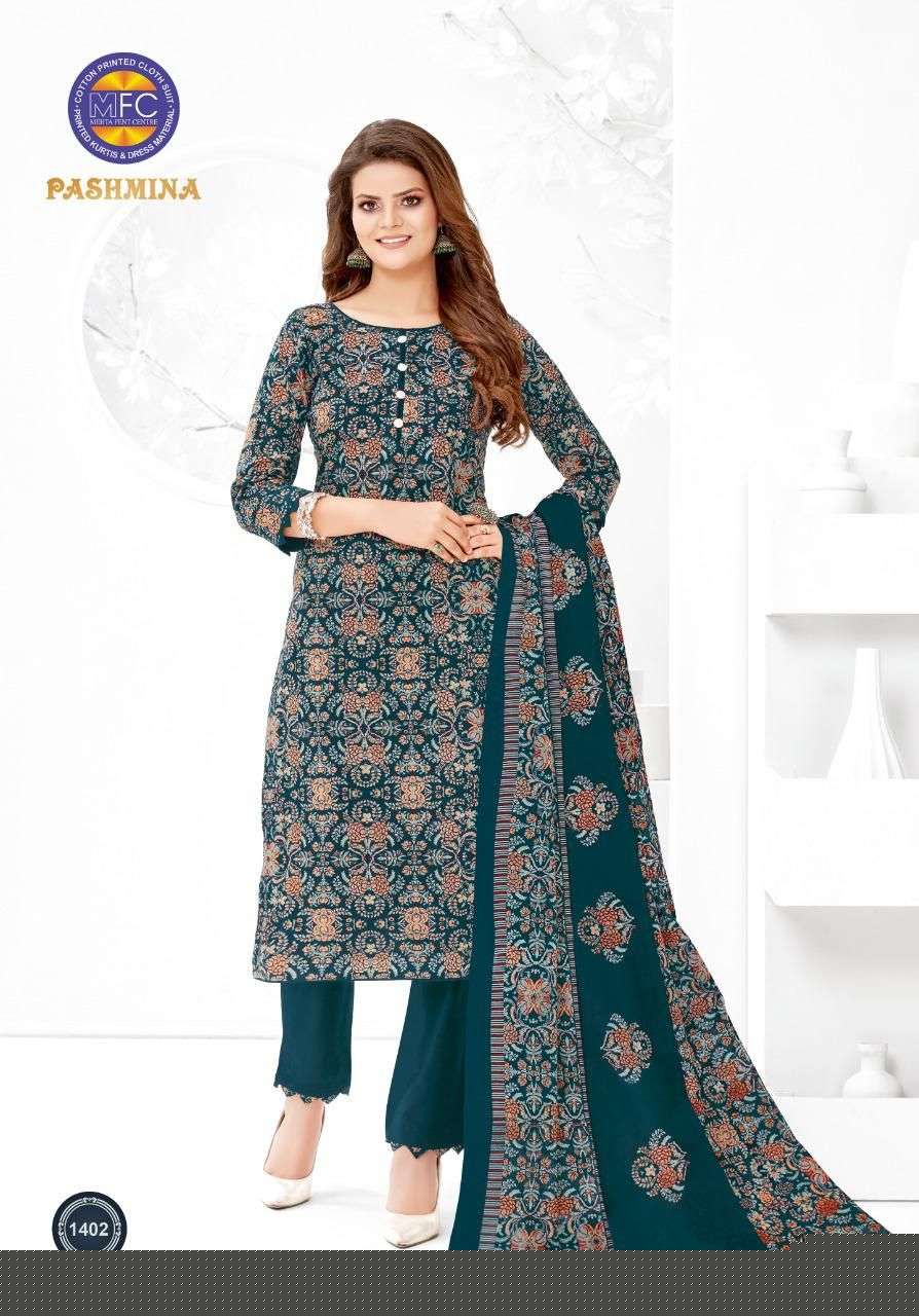 PASHMINA VOL-14 BY MFC 1401 TO 1412 SERIES SUITS BEAUTIFUL FANCY COLORFUL STYLISH PARTY WEAR & OCCASIONAL WEAR COTTON PRINTED DRESSES AT WHOLESALE PRICE