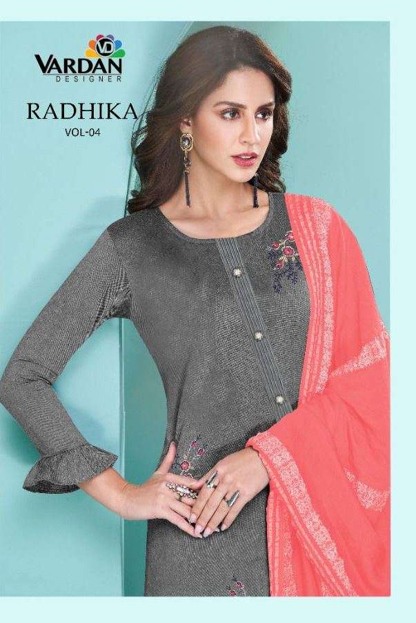 Radhika Vol-4 By Vardan Designer 19034 To 19035 Series Beautiful Suits Colorful Stylish Fancy Casual Wear & Ethnic Wear Cotton Embroidered Dresses At Wholesale Price