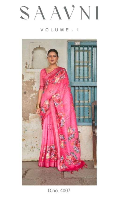 Saavni Vol-1 By Bhumi 4001 To 4006 Series Indian Traditional Wear Collection Beautiful Stylish Fancy Colorful Party Wear & Occasional Wear Soft Linen Sarees At Wholesale Price