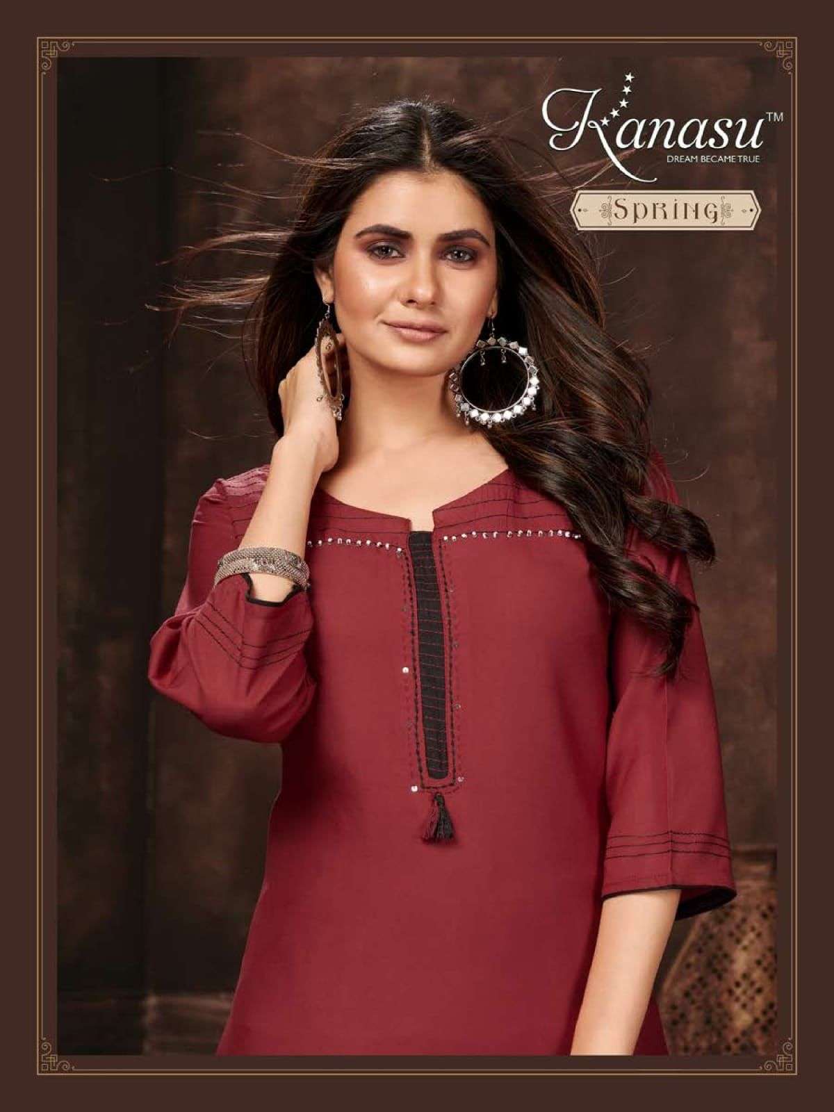 SPRING BY KANASU 1001 TO 1008 SERIES BEAUTIFUL STYLISH FANCY COLORFUL CASUAL WEAR & ETHNIC WEAR RAYON EMBROIDERED KURTIS AT WHOLESALE PRICE