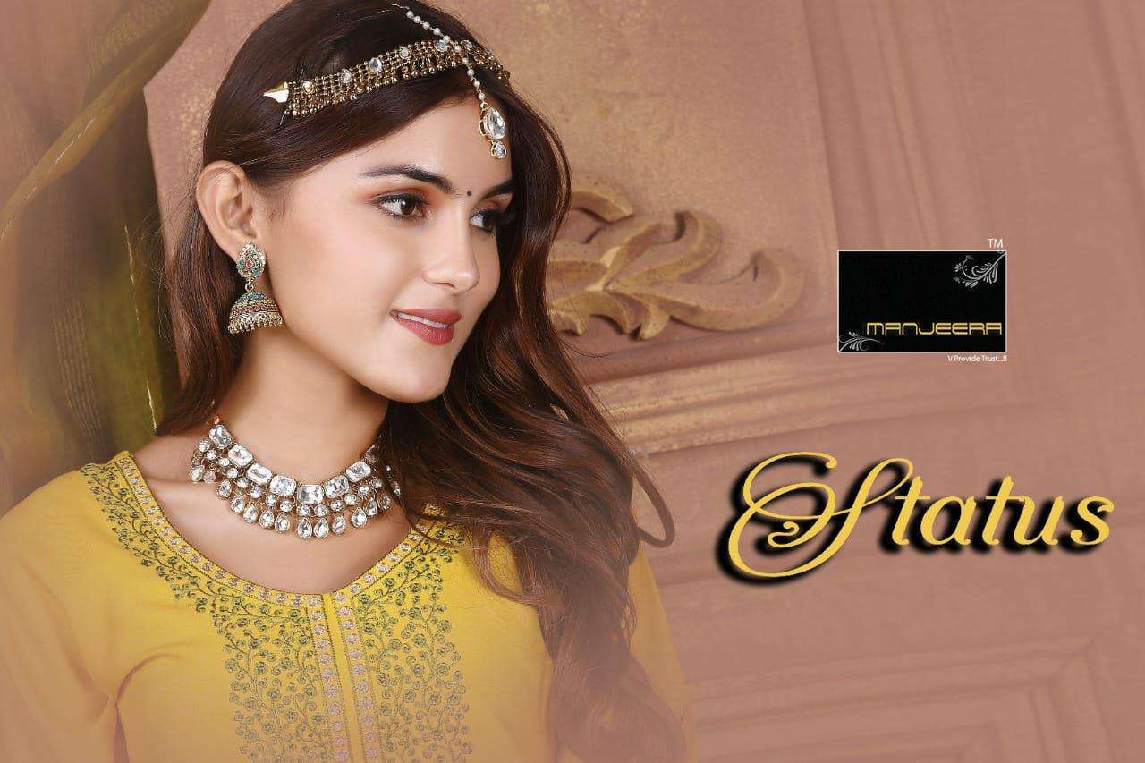 STATUS BY MANJEERA 101 TO 108 SERIES BEAUTIFUL PATIYALA SUITS COLORFUL STYLISH FANCY CASUAL WEAR & ETHNIC WEAR RAYON WITH WORK DRESSES AT WHOLESALE PRICE
