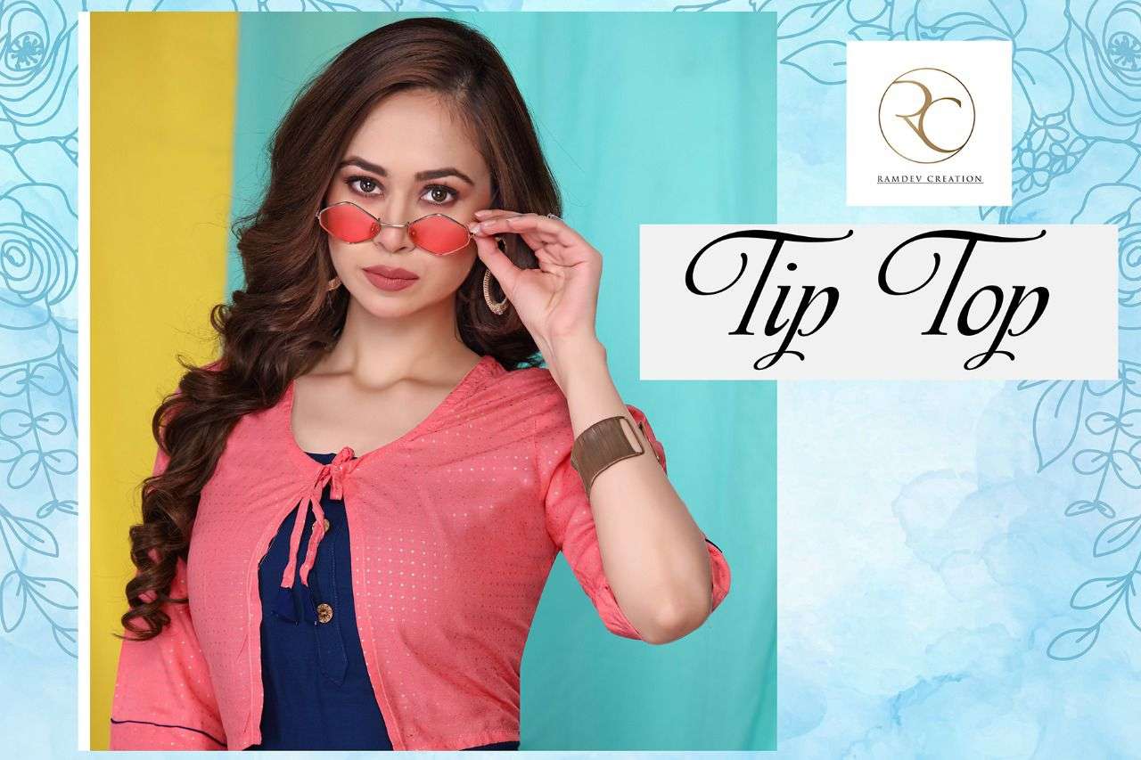 TIP TOP BY RC 1001 TO 1008 SERIES BEAUTIFUL STYLISH FANCY COLORFUL CASUAL WEAR & ETHNIC WEAR RAYON PRINT KURTIS WITH KOTI AT WHOLESALE PRICE