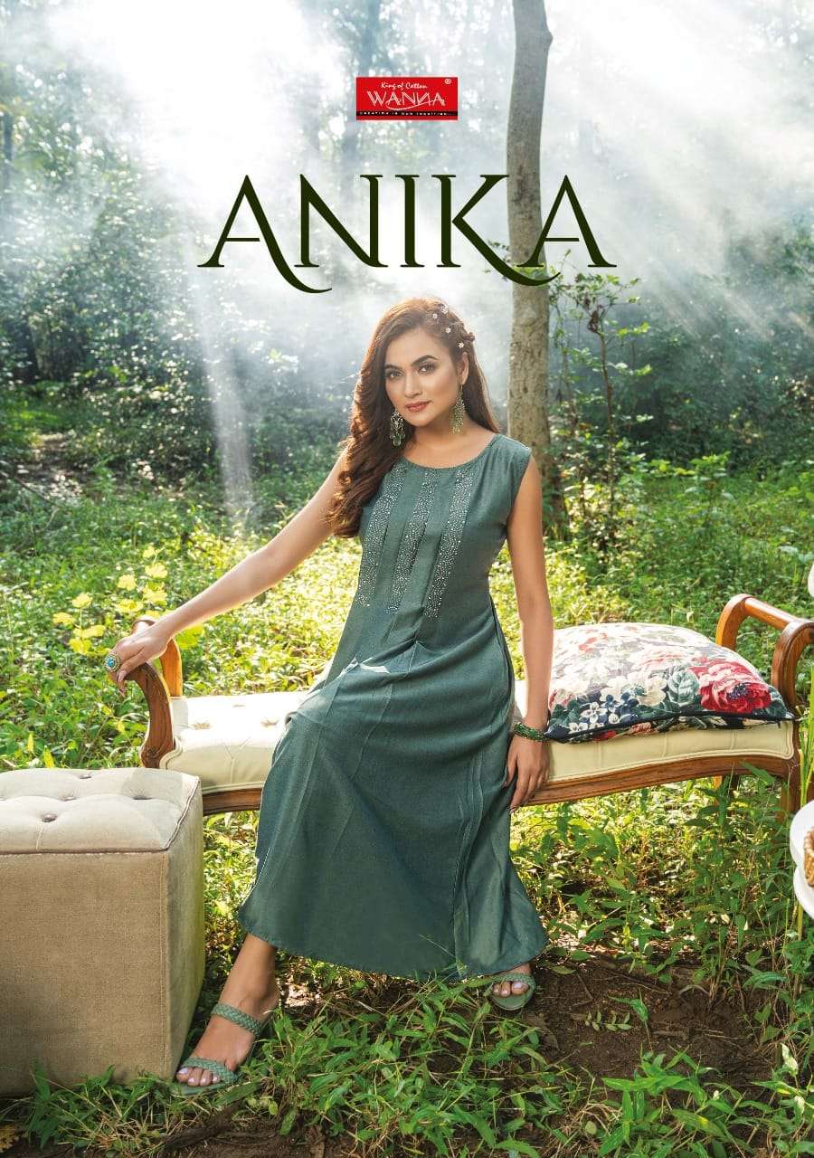 ANIKA BY WANNA 101 TO 107 SERIES DESIGNER STYLISH FANCY COLORFUL BEAUTIFUL PARTY WEAR & ETHNIC WEAR COLLECTION CHINNON SILK KURTIS AT WHOLESALE PRICE