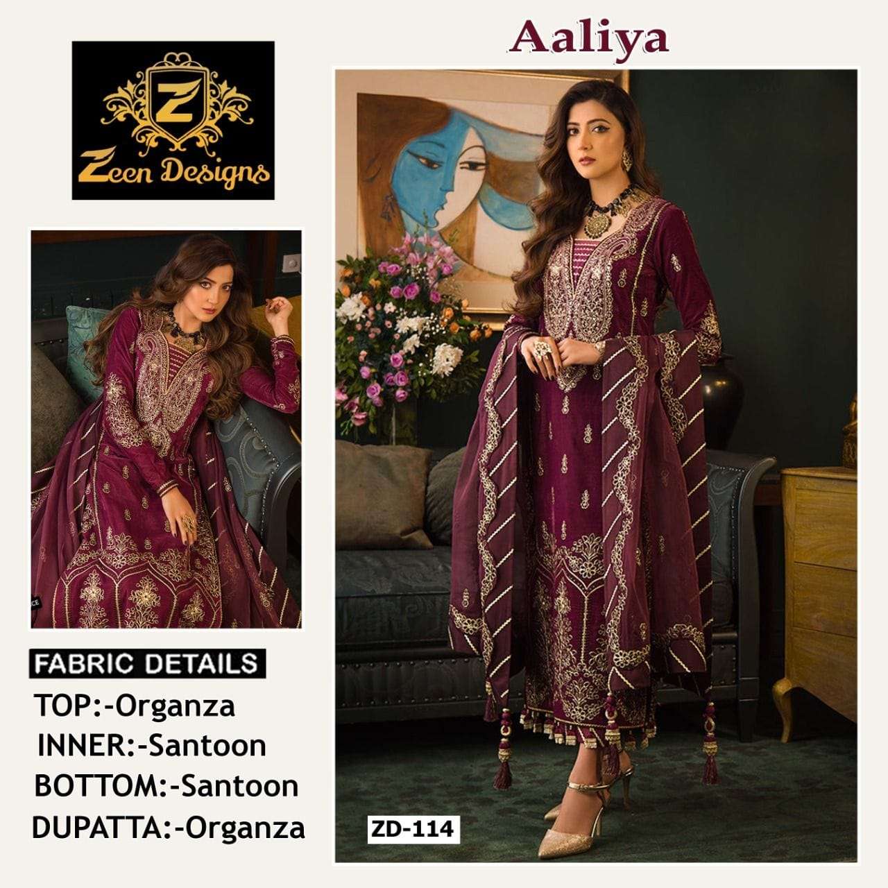AALIYA BY ZEEN DESIGNS BEAUTIFUL PAKISTANI SUITS COLORFUL STYLISH FANCY CASUAL WEAR & ETHNIC WEAR ORGANZA DRESSES AT WHOLESALE PRICE