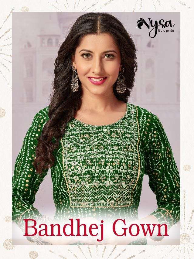 BANDHEJ GOWN BY NYSA 101 TO 104 SERIES DESIGNER STYLISH FANCY COLORFUL BEAUTIFUL PARTY WEAR & ETHNIC WEAR COLLECTION BANDHEJ GOWN AT WHOLESALE PRICE