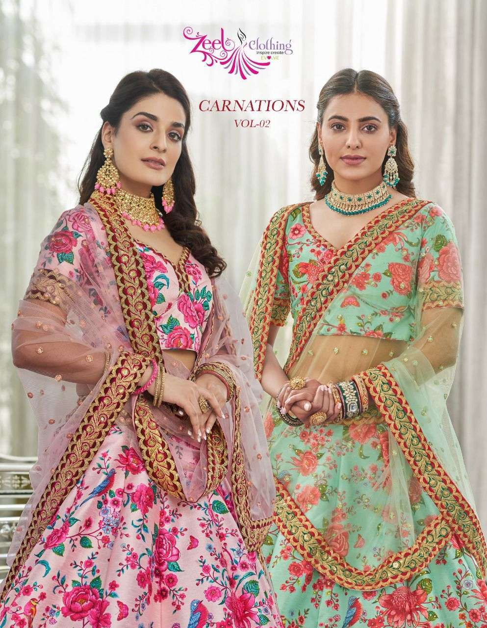 Carnations Vol-2 By Zeel Clothing 7512 To 7516 Series Indian Traditional Beautiful Stylish Designer Banarasi Silk Jacquard Embroidered Party Wear Art Silk Lehengas At Wholesale Price