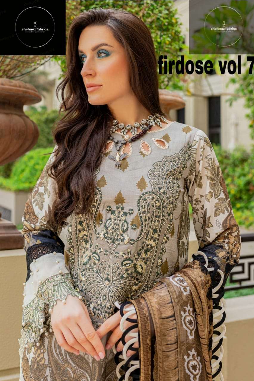 FIRDOSE VOL-7 BY SHEHNAZ 7773-A TO 7773-E SERIES BEAUTIFUL PAKISTANI SUITS COLORFUL STYLISH FANCY CASUAL WEAR & ETHNIC WEAR PURE COTTON PRINT DRESSES AT WHOLESALE PRICE