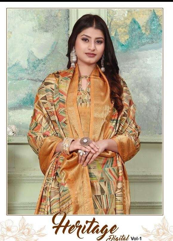 HERITAGE DIGITAL VOL-1 BY MINTORSI 1001 TO 1010 SERIES INDIAN TRADITIONAL WEAR COLLECTION BEAUTIFUL STYLISH FANCY COLORFUL PARTY WEAR & OCCASIONAL WEAR TUSSAR SILK SAREES AT WHOLESALE PRICE
