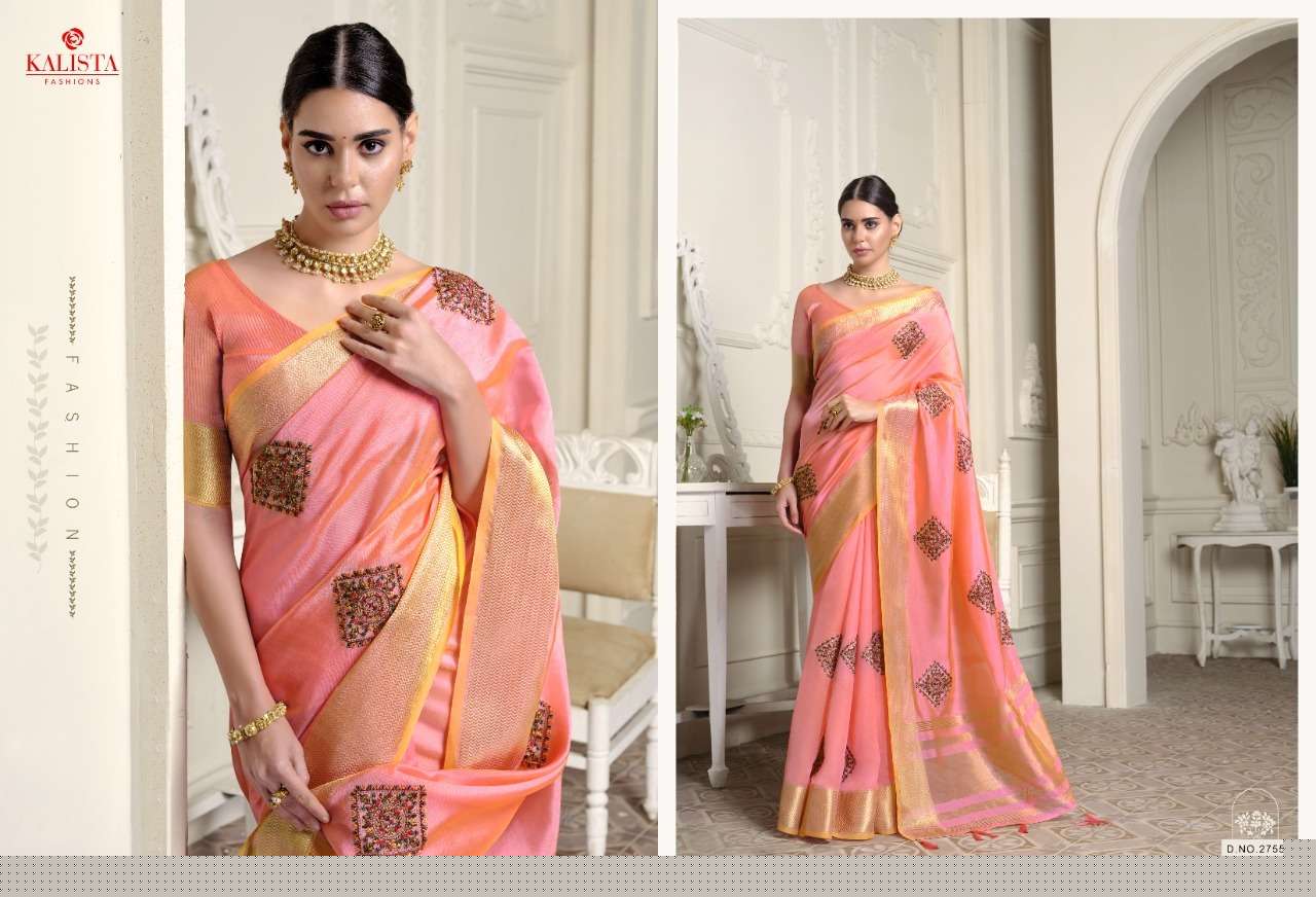 KESAR BY KALISTA FASHION 2754 TO 2758 SERIES INDIAN TRADITIONAL WEAR COLLECTION BEAUTIFUL STYLISH FANCY COLORFUL PARTY WEAR & OCCASIONAL WEAR ORGANZA SAREES AT WHOLESALE PRICE