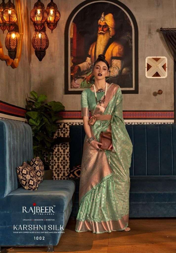 Karshni Silk By Rajbeer 1001 To 1006 Series Indian Traditional Wear Collection Beautiful Stylish Fancy Colorful Party Wear & Occasional Wear Silk Sarees At Wholesale Price