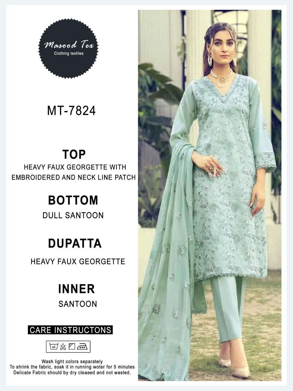 MASOOD HIT DESIGN 7824 BY MASOOD TEX BEAUTIFUL PAKISTANI SUITS COLORFUL STYLISH FANCY CASUAL WEAR & ETHNIC WEAR FAUX GEORGETTE EMBROIDERED DRESSES AT WHOLESALE PRICE