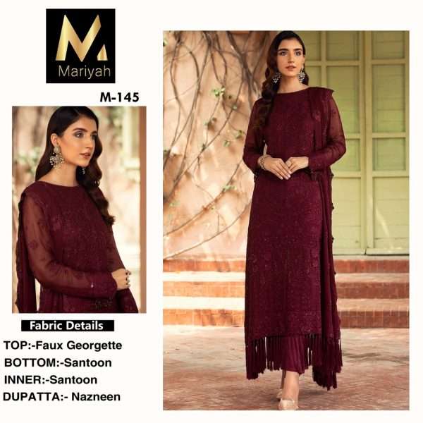 MARIYAH HIT DESIGN M-145 BY MARIYAH BEAUTIFUL PAKISTANI SUITS COLORFUL STYLISH FANCY CASUAL WEAR & ETHNIC WEAR FAUX GEORGETTE EMBROIDERED DRESSES AT WHOLESALE PRICE