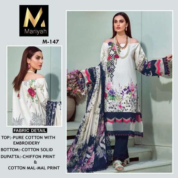 MARIYAH HIT DESIGN M-147 BY MARIYAH BEAUTIFUL PAKISTANI SUITS COLORFUL STYLISH FANCY CASUAL WEAR & ETHNIC WEAR PURE COTTON DRESSES AT WHOLESALE PRICE