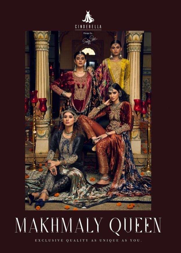 MAKHMALY QUEEN BY CINDERELLA 10269 TO 10276 SERIES BEAUTIFUL SUITS STYLISH COLORFUL FANCY CASUAL WEAR & ETHNIC WEAR PURE VISCOSE VELVET EMBROIDERED DRESSES AT WHOLESALE PRICE