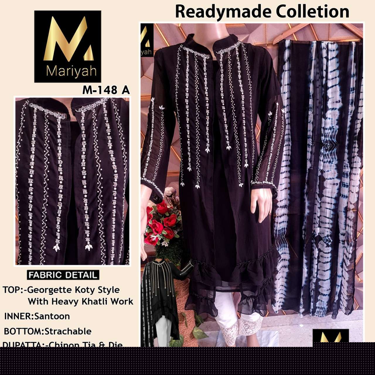 MARIYAH HIT DESIGN M-148 BY MARIYAH 148-A TO 148-C BEAUTIFUL PAKISTANI SUITS COLORFUL STYLISH FANCY CASUAL WEAR & ETHNIC WEAR PURE GEORGETTE EMBROIDERED DRESSES AT WHOLESALE PRICE