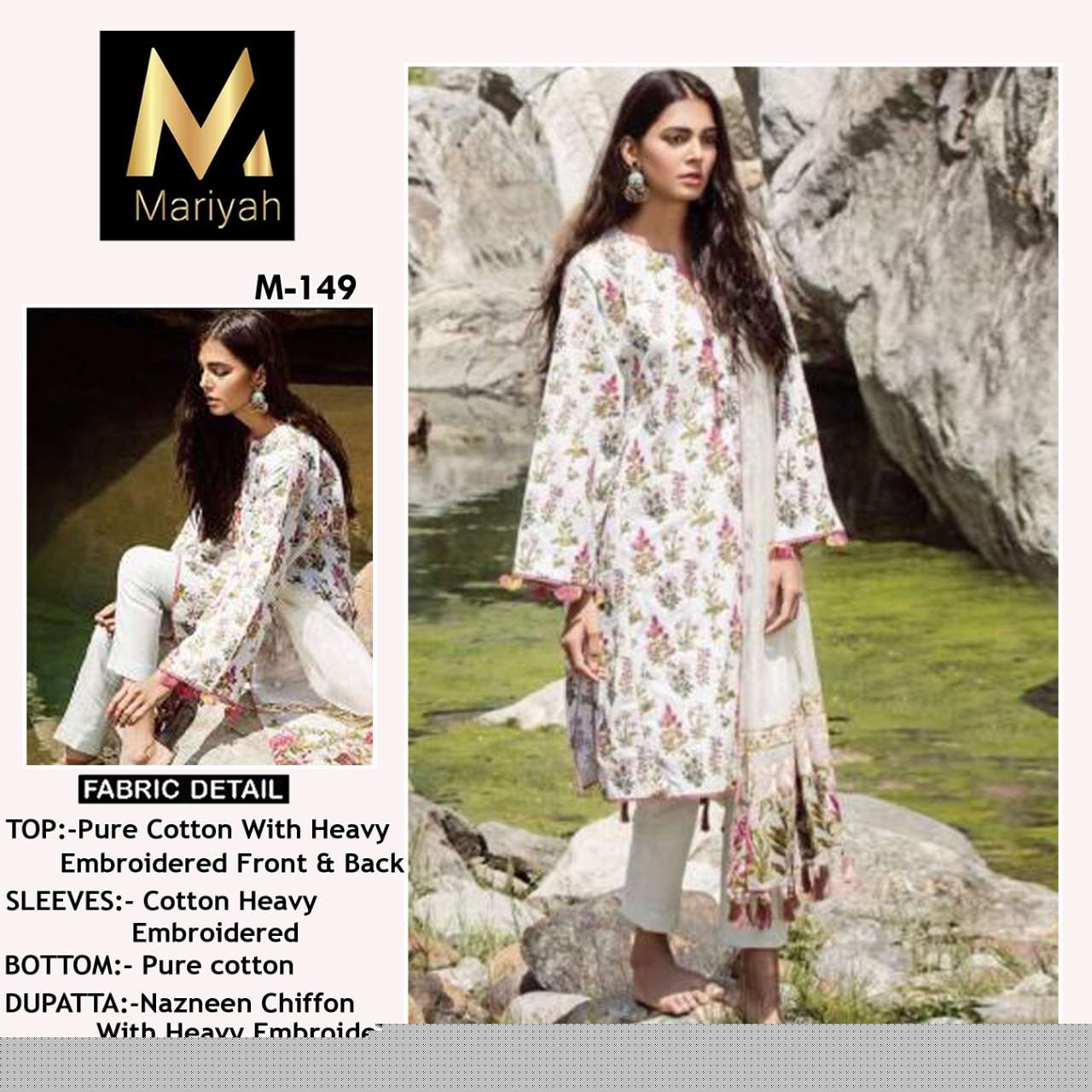 MARIYAH HIT DESIGN M-149 BY MARIYAH BEAUTIFUL PAKISTANI SUITS COLORFUL STYLISH FANCY CASUAL WEAR & ETHNIC WEAR PURE COTTON WITH EMBROIDERED DRESSES AT WHOLESALE PRICE