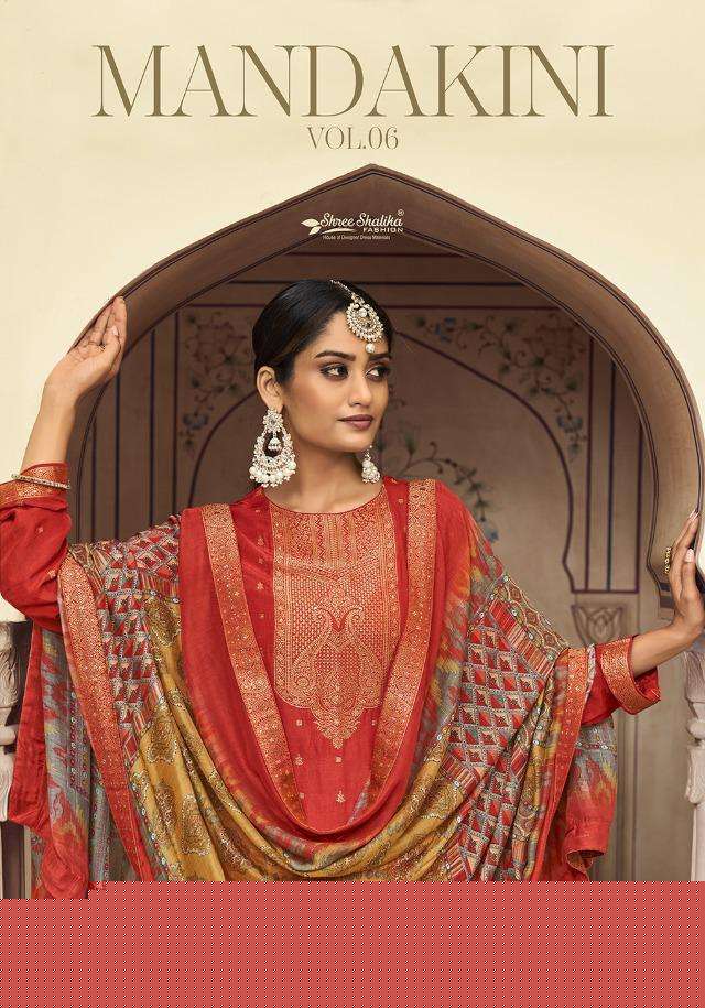 MANDAKINI VOL-6 BY SHREE SHALIKA FASHION 6001 TO 6008 SERIES DESIGNER SUITS BEAUTIFUL FANCY COLORFUL STYLISH PARTY WEAR & OCCASIONAL WEAR PURE VISCOSE DOLA JACQAURD EMBROIDERED DRESSES AT WHOLESALE PRICE