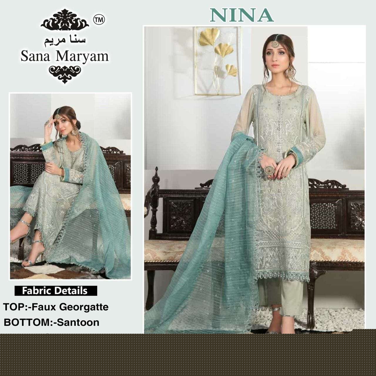 Nina By Sana Maryam Pakistani Suits Beautiful Fancy Colorful Stylish Party Wear & Occasional Wear Faux Georgette Embroidery Dresses At Wholesale Price