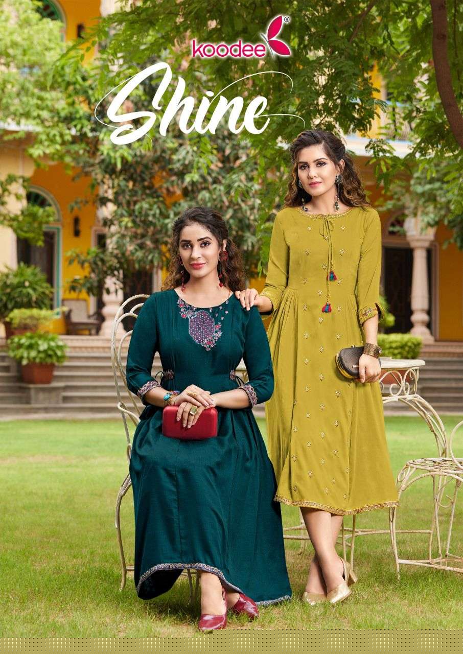 Shine By Koodee 1001 To 1004 Series Designer Stylish Fancy Colorful Beautiful Party Wear & Ethnic Wear Collection Heavy Chinnon Kurtis At Wholesale Price