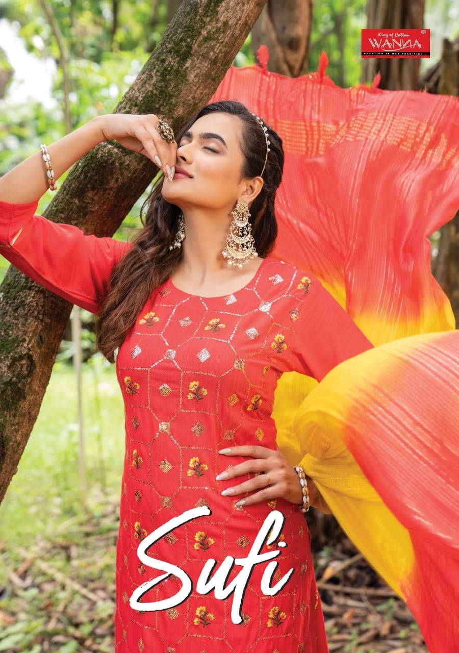 SUFI BY WANNA 01 TO 05 SERIES SHARARA SUITS BEAUTIFUL FANCY COLORFUL STYLISH PARTY WEAR & OCCASIONAL WEAR PURE RAYON DRESSES AT WHOLESALE PRICE