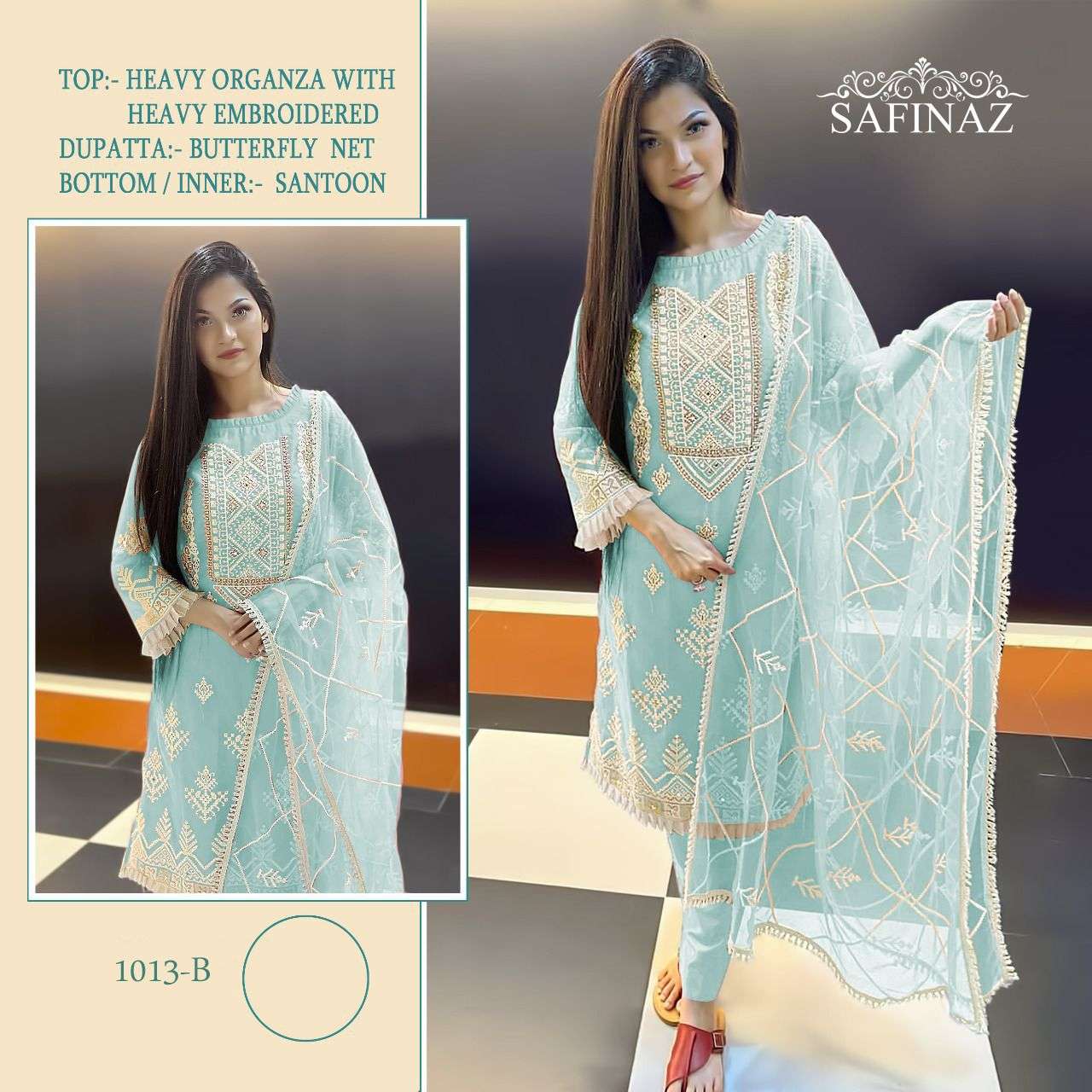 SAFINAZ 1013 COLOURS BY SAFINAZ 1013-A TO 1013-E SERIES DESIGNER FESTIVE PAKISTANI SUITS COLLECTION BEAUTIFUL STYLISH FANCY COLORFUL PARTY WEAR & OCCASIONAL WEAR HEAVY ORGANZA  EMBROIDERED DRESSES AT WHOLESALE PRICE