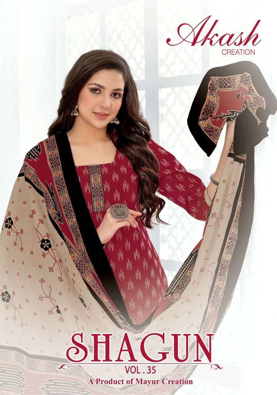 SHAGUN VOL-35 BY AKASH CREATION 3501 TO 3525 SERIES BEAUTIFUL SUITS COLORFUL STYLISH FANCY CASUAL WEAR & ETHNIC WEAR COTTON PRINT DRESSES AT WHOLESALE PRICE